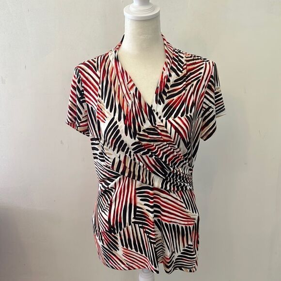 DKNY black multicolored patterned short sleeve blouse Size S New - Picture 1 of 10
